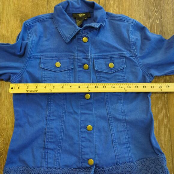 VTG Twiggy London Women's Small Denim Jacket Button Lace Blue - Picture 5 of 6